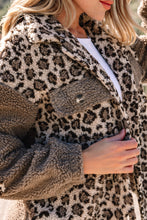 Load image into Gallery viewer, Brown Sherpa Leopard Print Flap Pocket Collared Button Up Jacket
