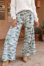 Load image into Gallery viewer, Green Camo Wide Leg Tie Elastic Waist Casual Pants
