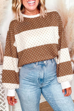 Load image into Gallery viewer, Blue Polka Dot Color Block Drop Shoulder Plus Size Long Sleeve Top