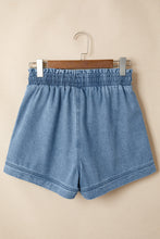 Load image into Gallery viewer, Dusk Blue Smocked Elastic Waist Denim Shorts