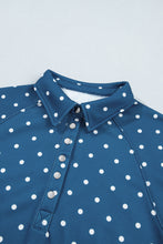 Load image into Gallery viewer, Pink Polka Dot Print Metal Button Collar Casual Pullover Sweatshirt