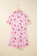 Load image into Gallery viewer, Pink Short Sleeve Placket Shell Button Elastic Waist Lounge Set