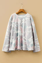 Load image into Gallery viewer, Green Plus Size Camouflage Print Drop Shoulder Loose Pullover Top