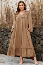 Load image into Gallery viewer, Chestnut Smocked V Neckline Leopard Piping Accent Bracelet Plus Size Long Dress