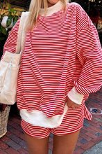Load image into Gallery viewer, Red Stripe Oversize Mock Neck Sweatshirt and Shorts Set