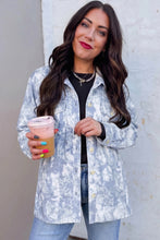 Load image into Gallery viewer, Gray Abstract Print Fuzzy Collar Long Sleeve Patch Pocket Tunic Jacket