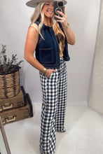Load image into Gallery viewer, Blue Gingham Plaid Tie Elastic Waist Shift Pants