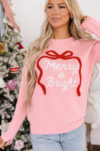 Load image into Gallery viewer, Gossamer Pink Drop Shoulder Round Neck Towel Embroidery Slogan Pullover Sweater