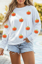 Load image into Gallery viewer, White Glitter Chenille Pumpkin Patch Graphic Long Sleeve Top