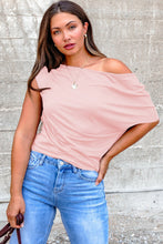 Load image into Gallery viewer, Burgundy Plus Size Solid Color Asymmetric Neck Short Sleeve Blouse