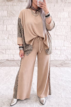 Load image into Gallery viewer, Parchment Leopard Print Twisted Ribbed Patchwork Long Sleeve Top Loose Pant Set