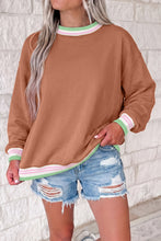 Load image into Gallery viewer, Racing Red Contrast Striped Trim Baggy Pullover Sweatshirt
