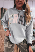Load image into Gallery viewer, Gray Floral Buffalo Plaid Striped Embroidered Patch Western Pullover Sweatshirt