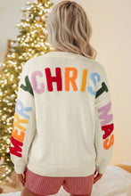 Load image into Gallery viewer, White Ho Ho Ho Slogan V Neck Button Front Embroidered Knit Cardigan