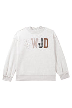 Load image into Gallery viewer, Coffee WWJD Mix Pattern Letter Graphic Exposed Seam Loose Plus Size Sweatshirt