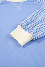 Load image into Gallery viewer, Beige Plaid Sleeve Colorblock Raglan Pullover Sweatshirt