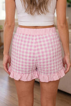 Load image into Gallery viewer, Pink Gingham Print Ruffle Striped Detail Lace Tie Shorts