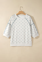 Load image into Gallery viewer, Gray Polka Dot Print Piping Trim 3/4 Sleeve Relaxed Top