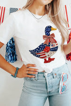 Load image into Gallery viewer, White Patriotic Patchwork Print Duck Graphic Tee