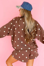 Load image into Gallery viewer, Brown Polka Dot Raw Hem Relaxed Pullover Loose Skort Two Piece Set