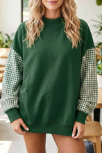 Load image into Gallery viewer, Pink Plaid Sleeve Colorblock Loose Tunic Sweatshirt