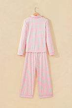 Load image into Gallery viewer, Pink Gingham Long Sleeve Lapel Shirt 2pcs Pajama Pant Set
