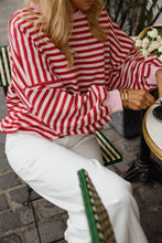 Load image into Gallery viewer, Red Stripe Cutout Open Back Long Sleeve Loose Top