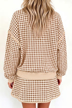 Load image into Gallery viewer, Green Gingham Oversized Ribbed Trim Crew Neck Long Sleeve Top and Skort Set