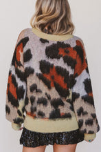 Load image into Gallery viewer, Khaki Leopard Print Drop Shoulder Long Sleeve Round Neck Sweater