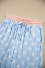 Load image into Gallery viewer, Pink Polka Dot Contrast Trim Long Sleeve Top Drawstring Shift Pants Set