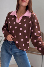 Load image into Gallery viewer, Pink Polka Dot Pattern Color Block Collared Loose Pullover Sweater