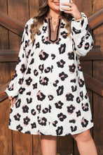 Load image into Gallery viewer, Khaki Leopard Print Contrast V Neck Plus Size Shift Mini Dress