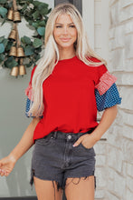 Load image into Gallery viewer, Fiery Red Stars Stripes Short Puff Sleeve Top