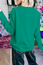 Load image into Gallery viewer, Bright Green Merry Print Ribbed Trim Round Neck Loose Fit Sweater