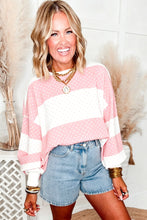 Load image into Gallery viewer, Blue Polka Dot Patchwork Colorblock Long Sleeve Top