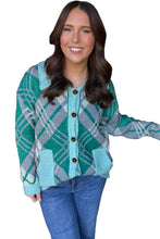 Load image into Gallery viewer, Green Plaid V Neck Long Sleeve Shift Cardigan Sweater