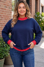 Load image into Gallery viewer, Orange Polka Dot Patchwork Round Neck Plus Size Sweatshirt