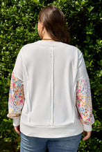 Load image into Gallery viewer, White Plus Size Exposed Seam Detail Contrast Dot Floral Patchwork Sleeve Sweatshirt