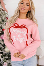 Load image into Gallery viewer, Gossamer Pink Drop Shoulder Round Neck Towel Embroidery Slogan Pullover Sweater