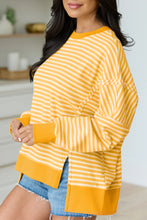 Load image into Gallery viewer, Pink Stripe Textured Knit Color Block Trim Split Hem Long Sleeve Top