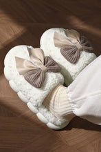 Load image into Gallery viewer, White Contrast Bowknot Applique Plush Winter Slippers (Colors May Differ by Batch)