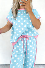 Load image into Gallery viewer, Sky Blue Polka Dot Short Sleeve Top and Pants Set