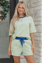 Load image into Gallery viewer, Rose Stripe Drop Shoulder Boxy Casual Terry Short Set