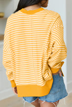 Load image into Gallery viewer, Pink Stripe Textured Knit Color Block Trim Split Hem Long Sleeve Top