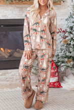 Load image into Gallery viewer, Brown Abstract Print Long Sleeve Two Piece Lounge Set