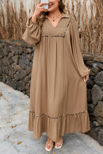 Load image into Gallery viewer, Chestnut Smocked V Neckline Leopard Piping Accent Bracelet Plus Size Long Dress