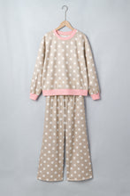 Load image into Gallery viewer, Khaki Polka Dot Contrast Trim Long Sleeve Top Drawstring Shift Pants Set