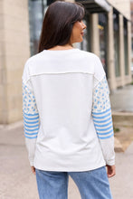 Load image into Gallery viewer, Beige Floral Striped Long Sleeve Contrasted Pullover Top