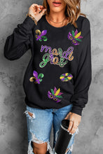 Load image into Gallery viewer, Black Sequin mardi gras Fleur de Lis Graphic Pullover Sweatshirt