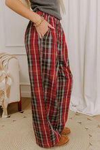 Load image into Gallery viewer, Red Plaid Elastic Waist Pocket Regular Full-Length Pants